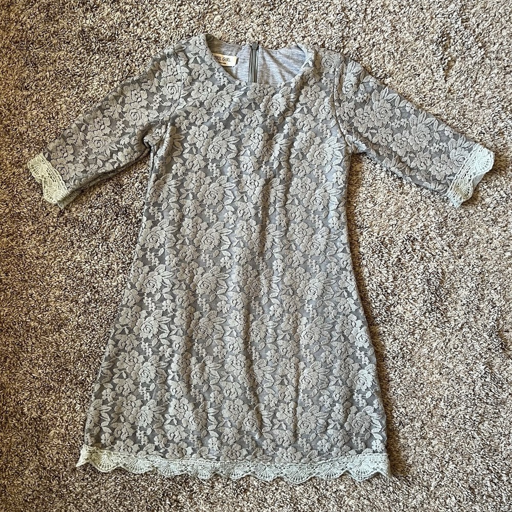 April Girl‎ Dress Size 155 (7/8) Gray Lace
